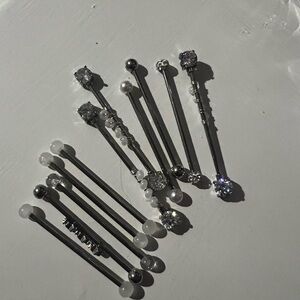 Silver and White Barbell Piercing Set